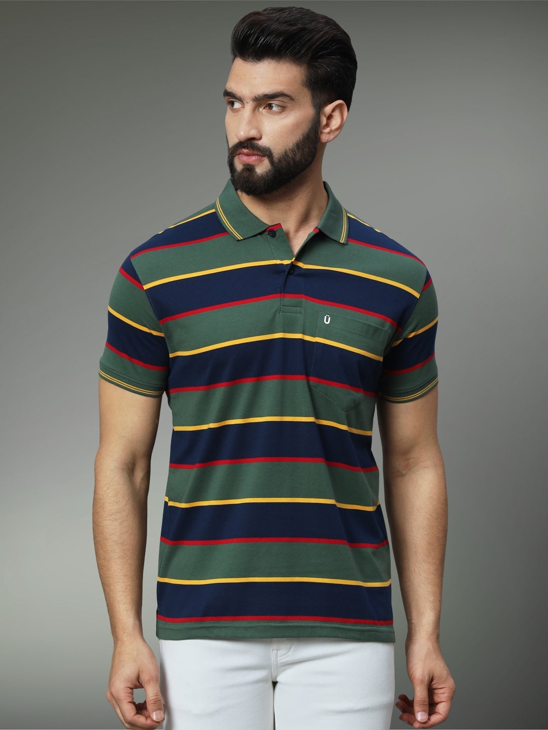 Men Striped Polo
