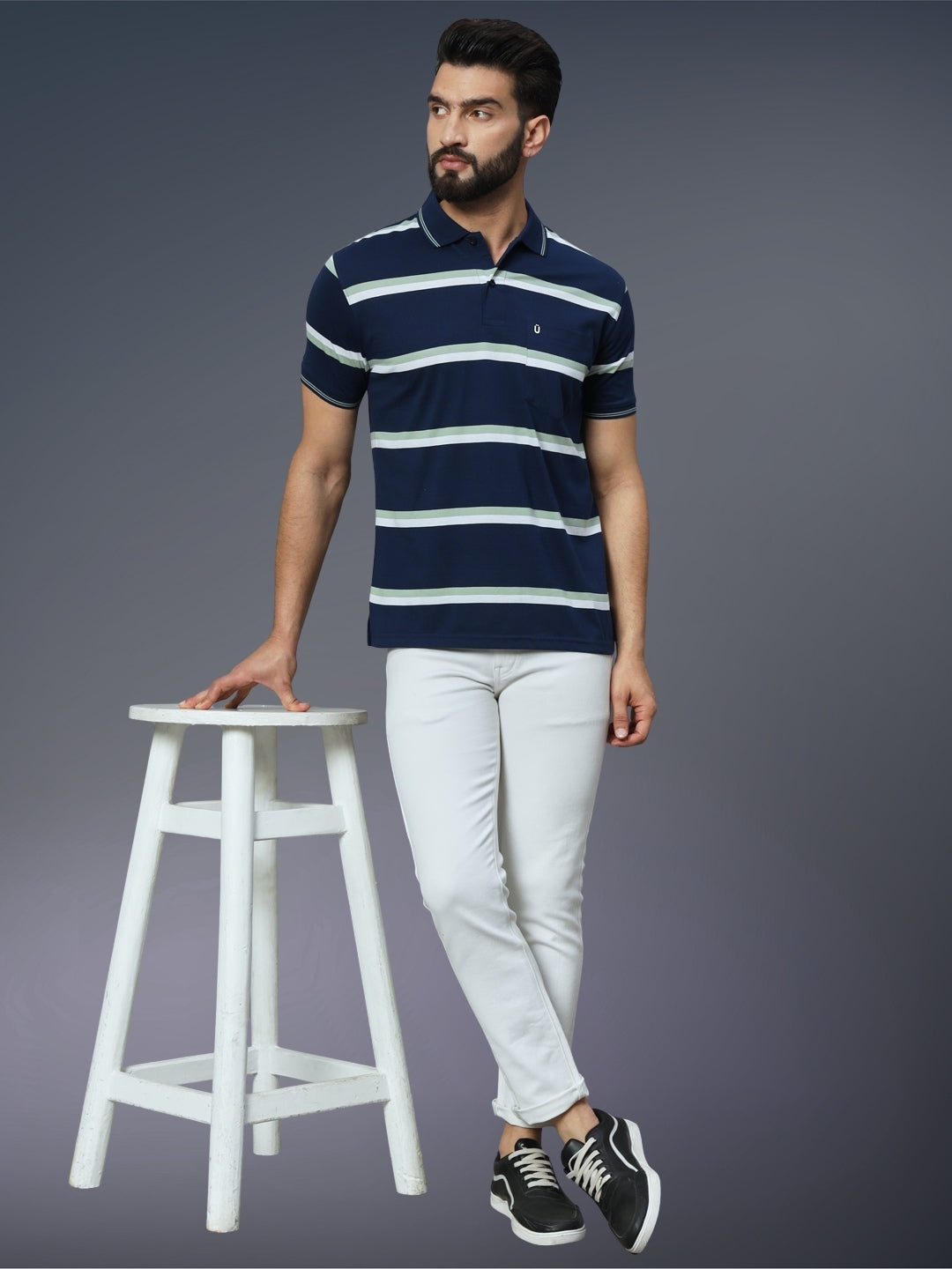 Men Striped Polo