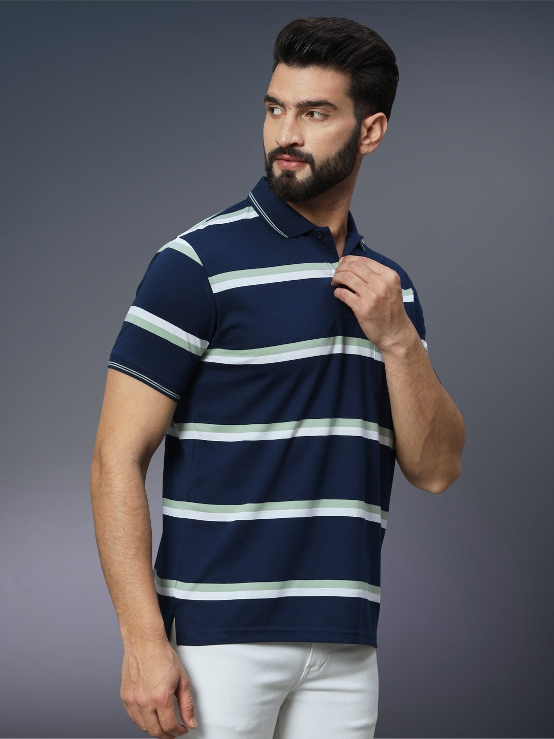 Men Striped Polo