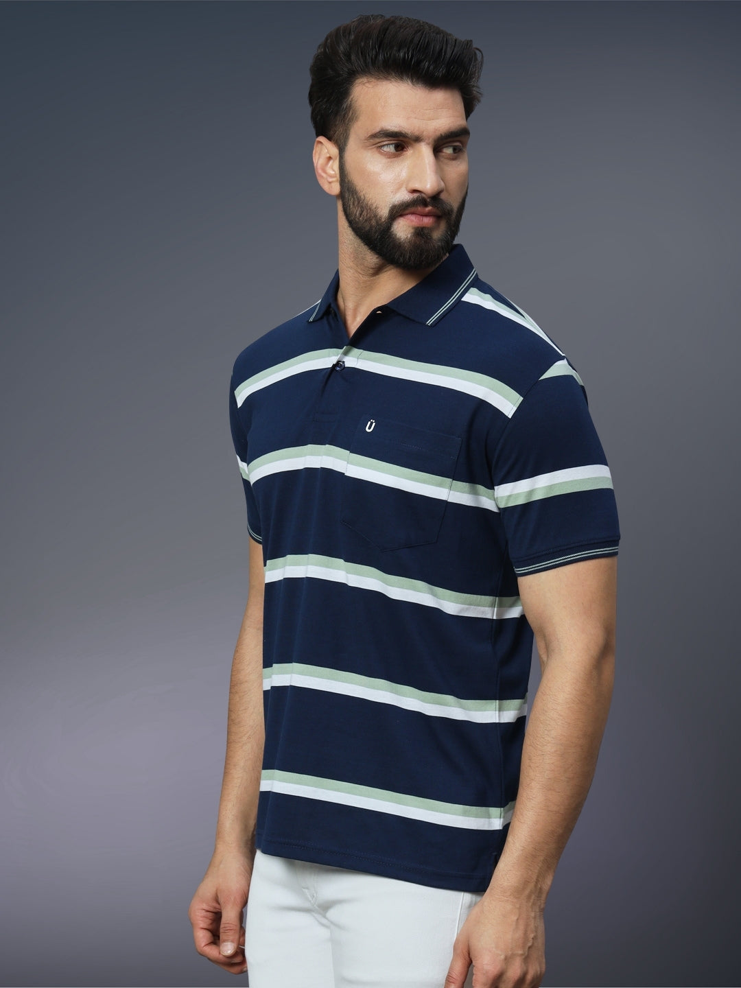 Men Striped Polo