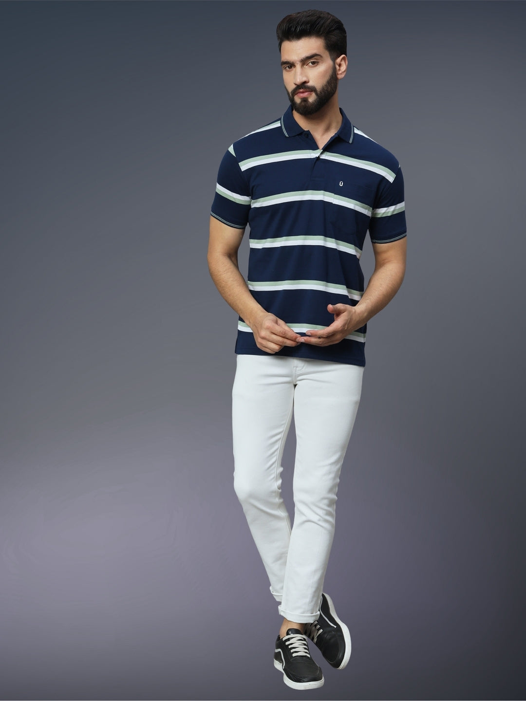 Men Striped Polo