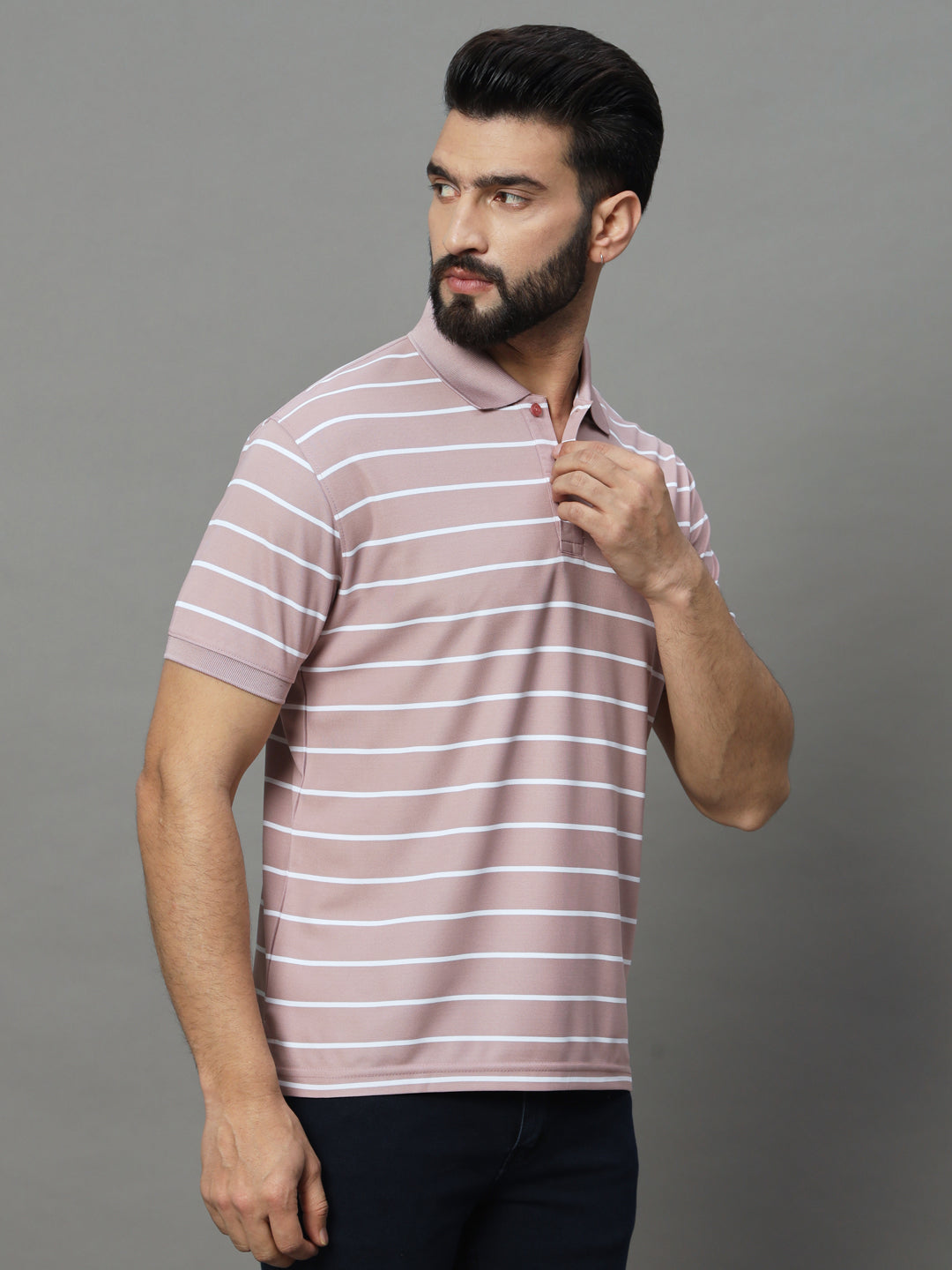Men Activewear Striped Polo
