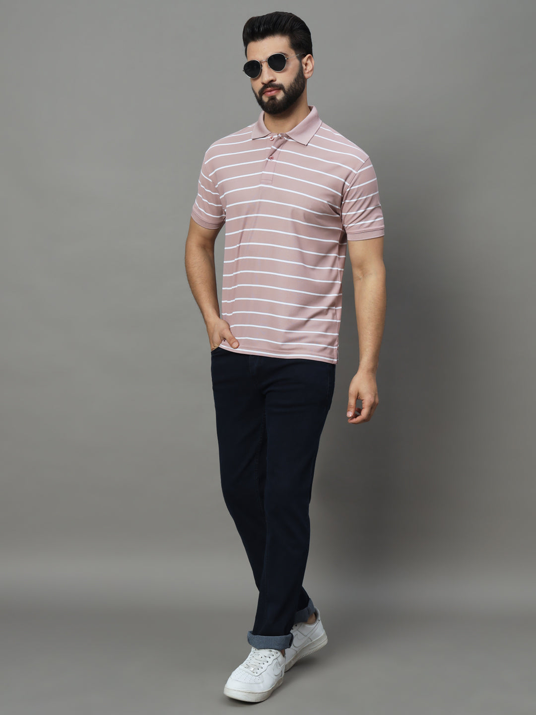 Men Activewear Striped Polo