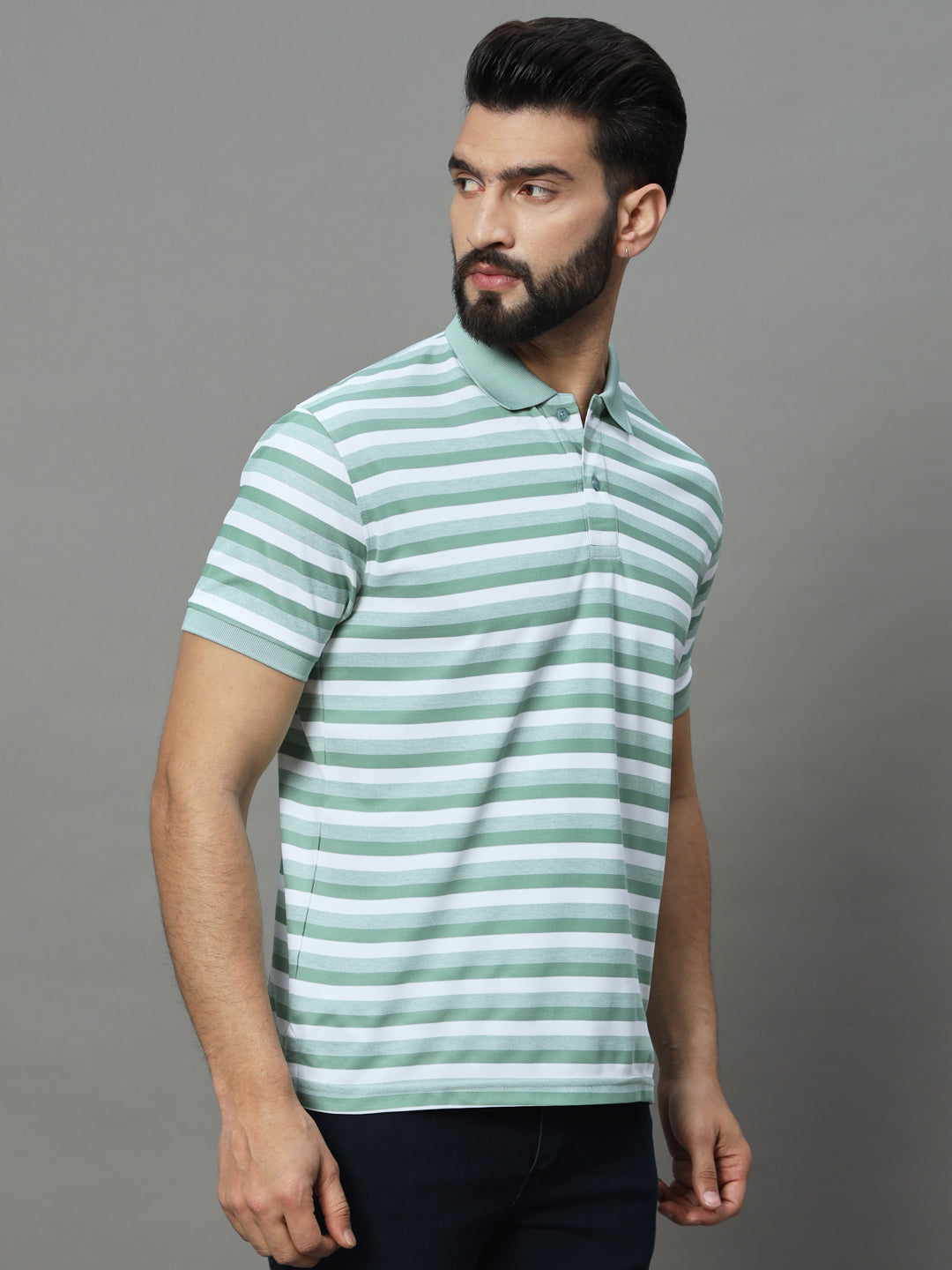 Men Activewear Striped Polo