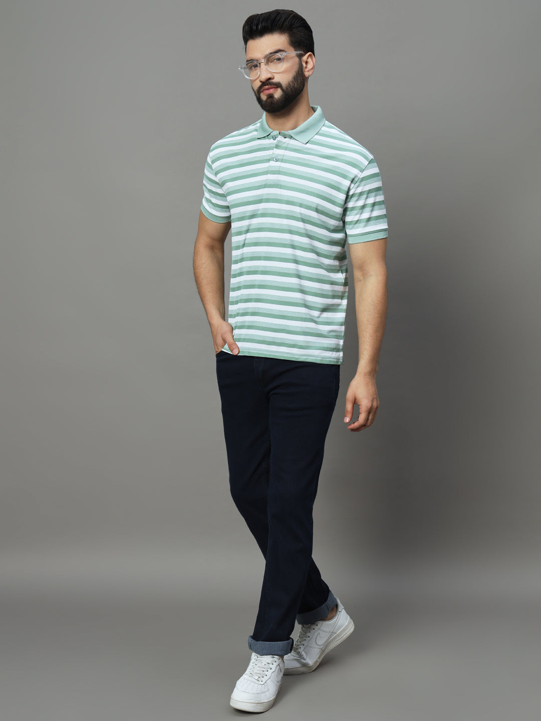 Men Activewear Striped Polo