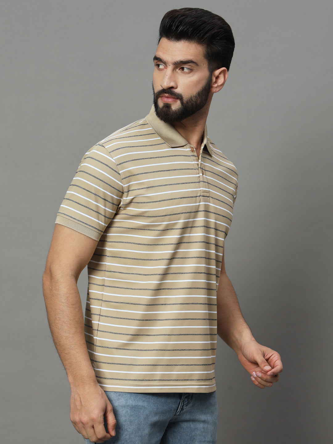 Men Activewear Striped Polo