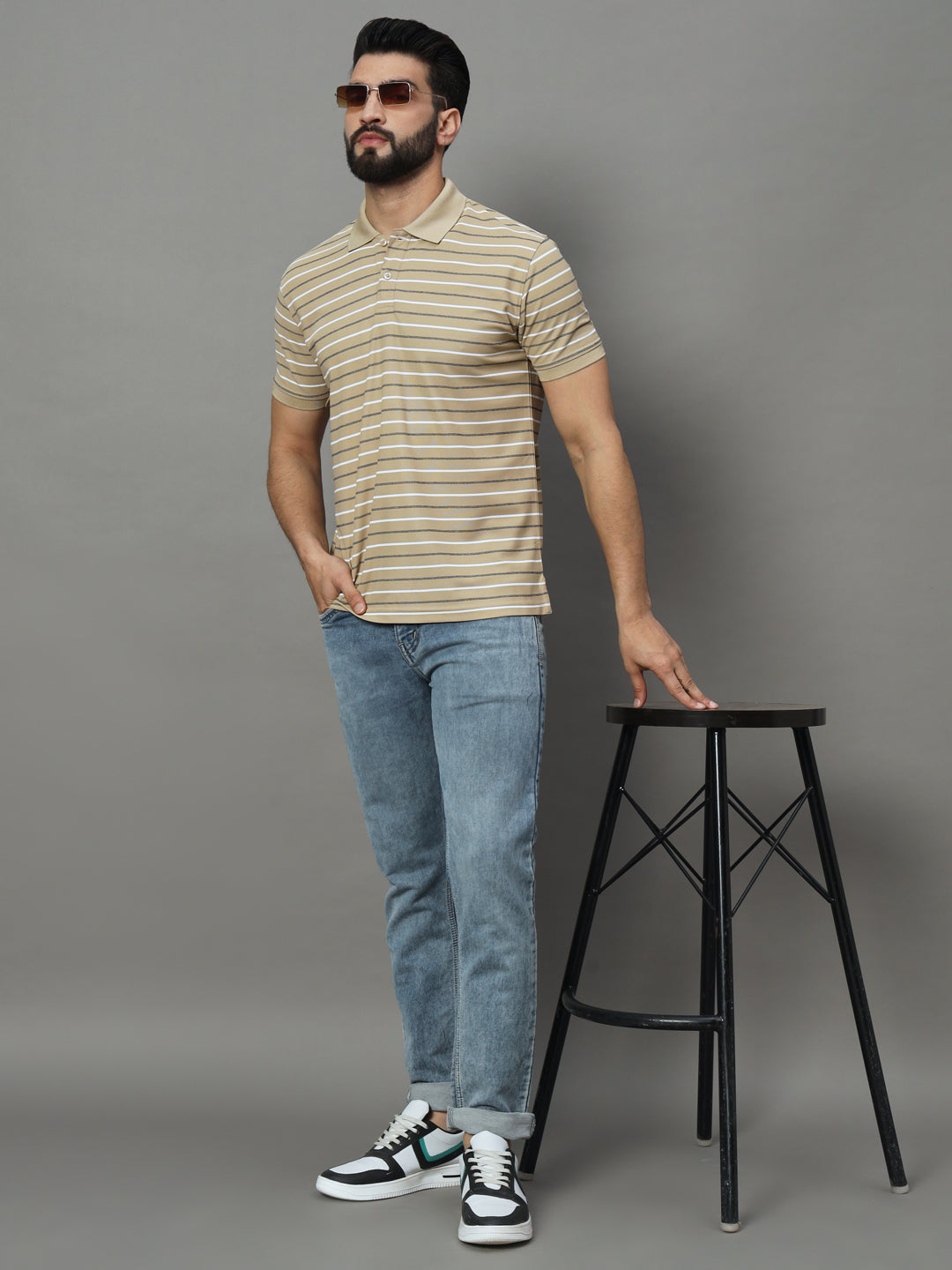 Men Activewear Striped Polo