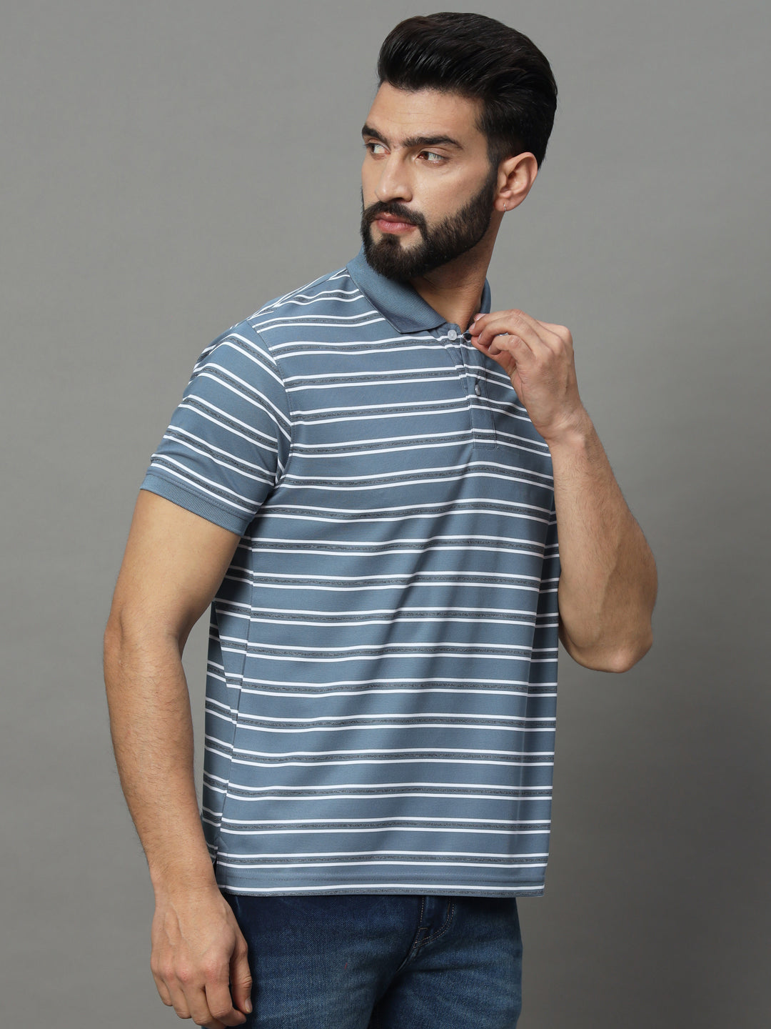 Men Activewear Striped Polo