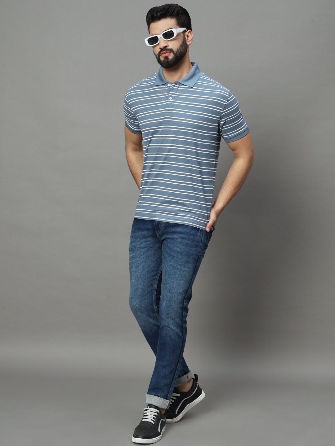 Men Activewear Striped Polo