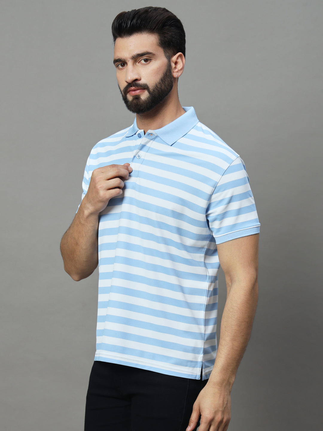 Men Activewear Striped Polo