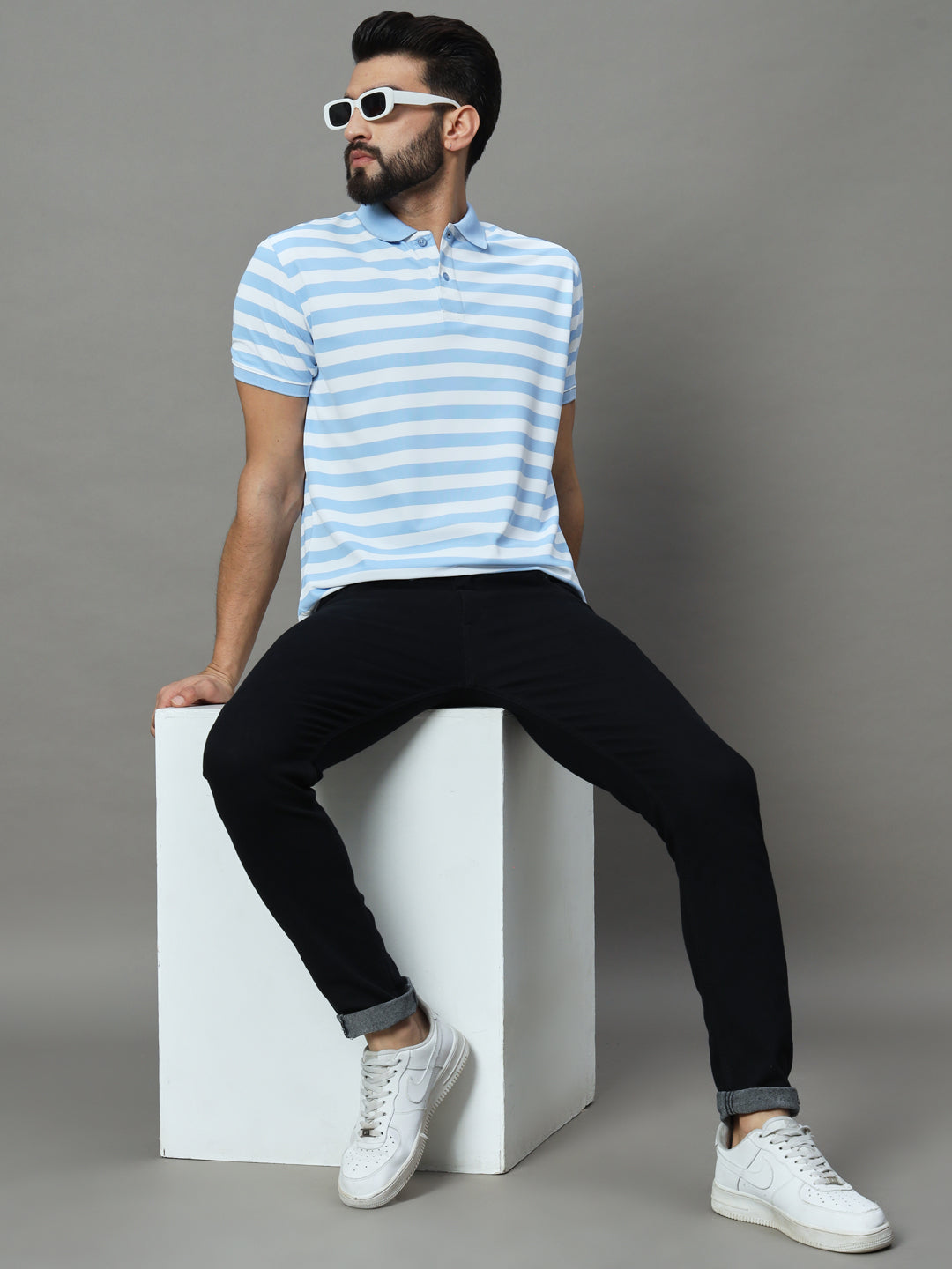 Men Activewear Striped Polo