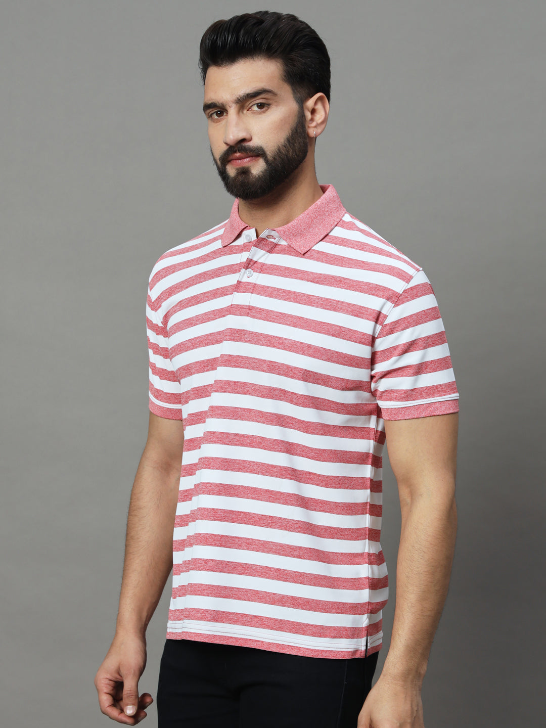 Men Activewear Striped Polo