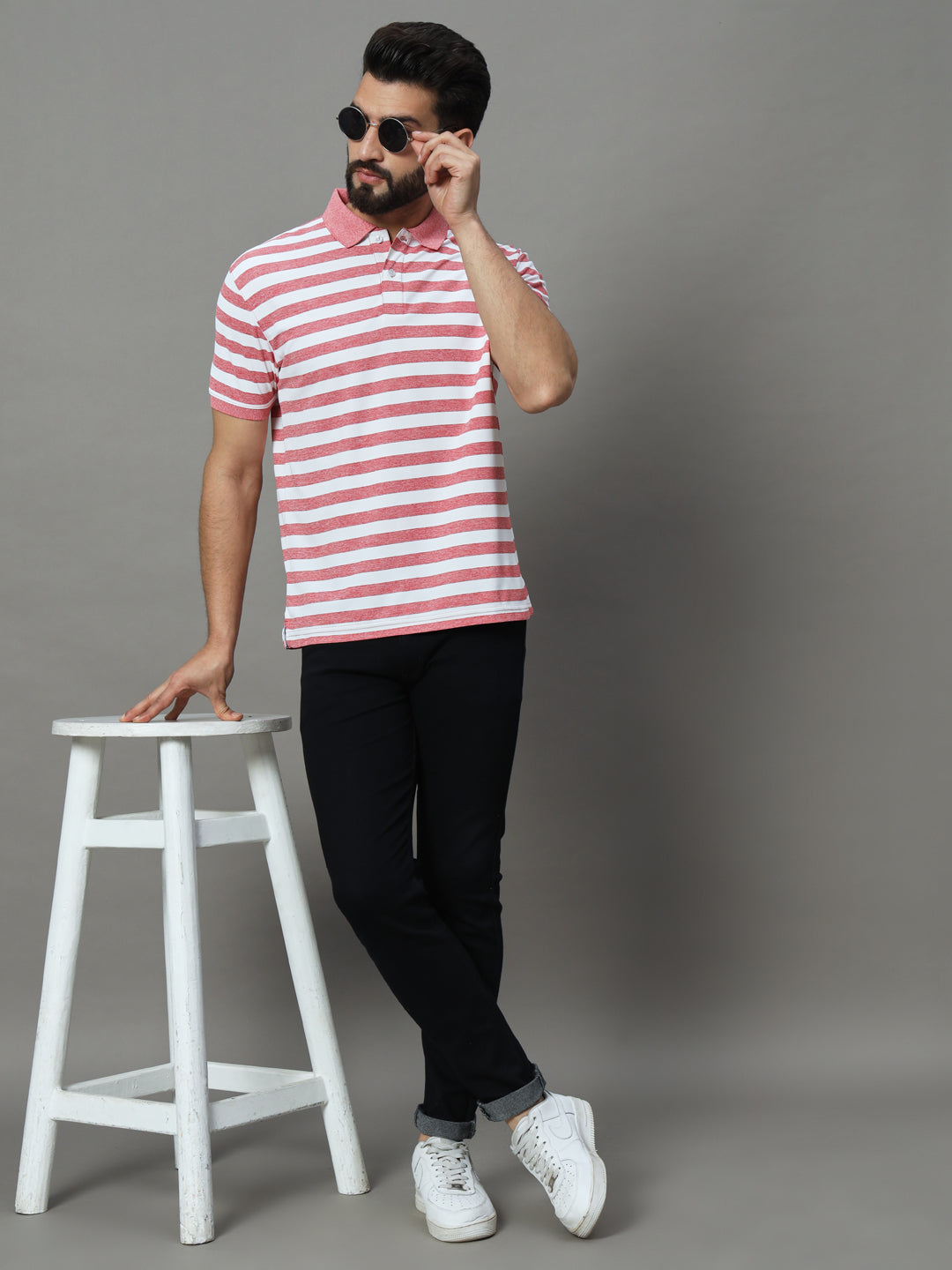 Men Activewear Striped Polo