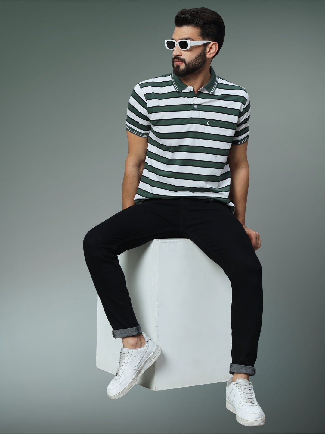 Men Striped Polo