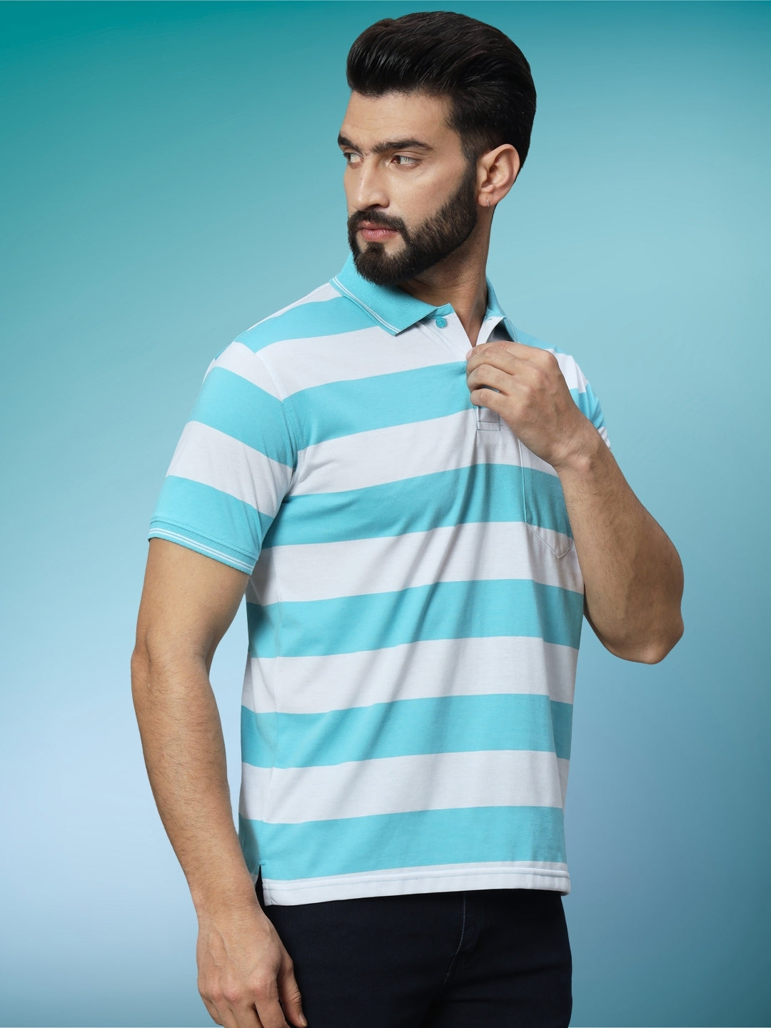 Men Striped Polo