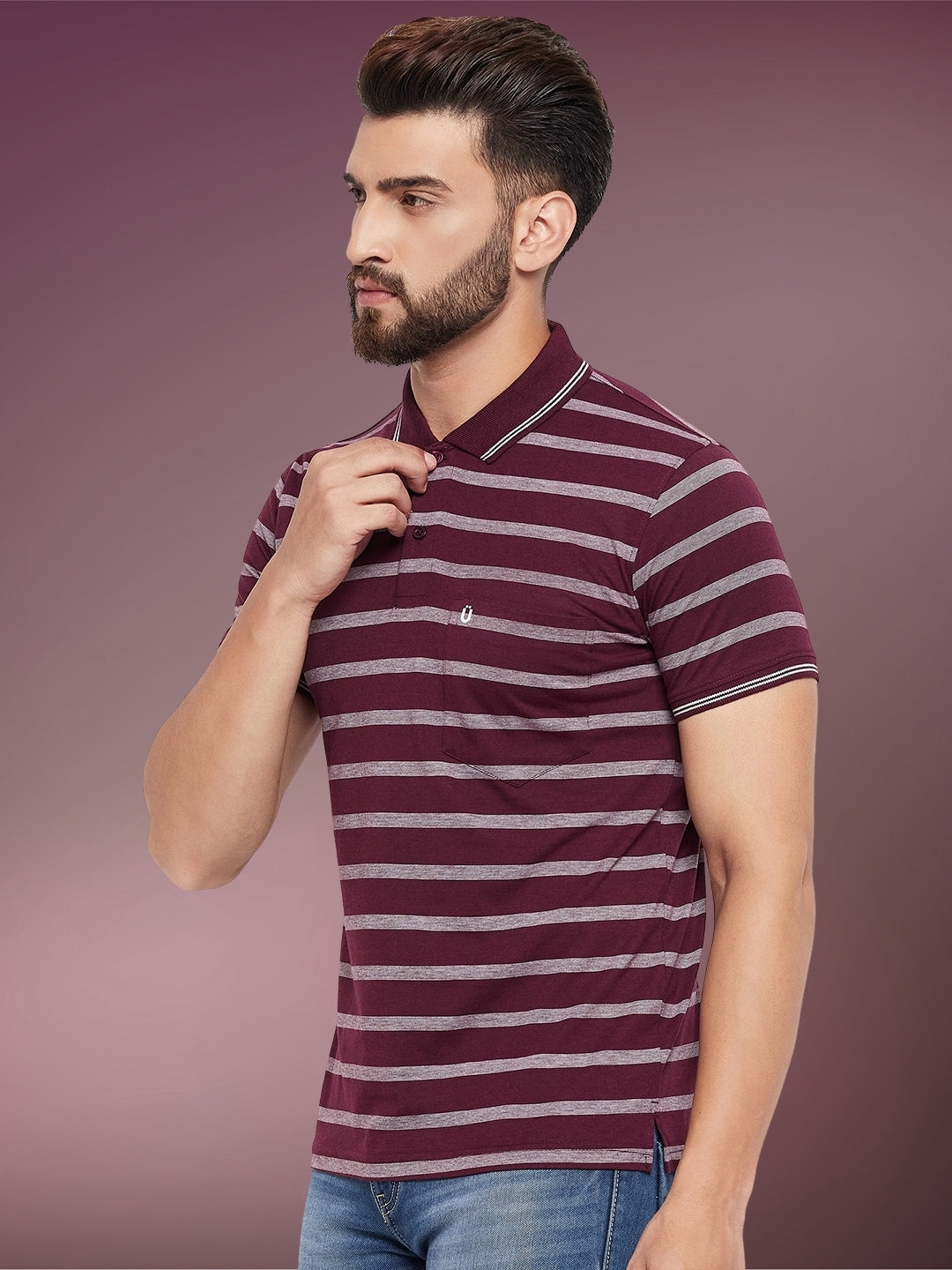 Men Striped Polo