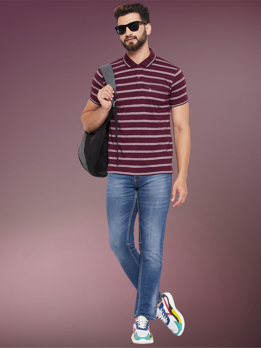 Men Striped Polo