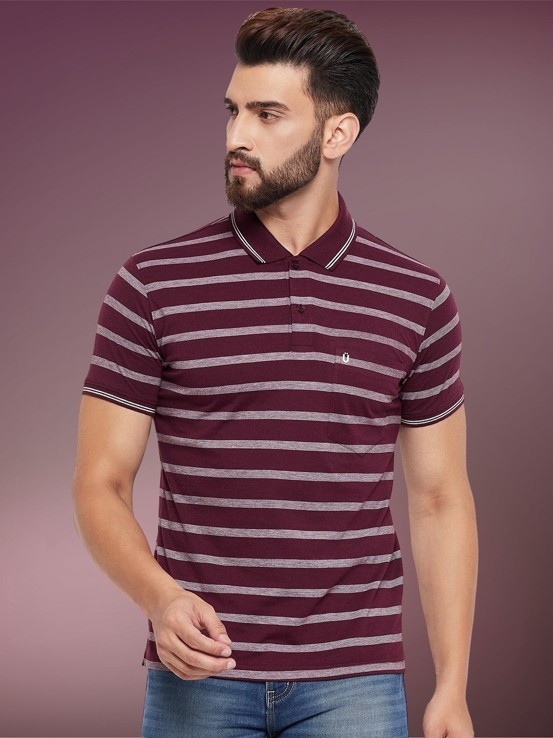 Men Striped Polo