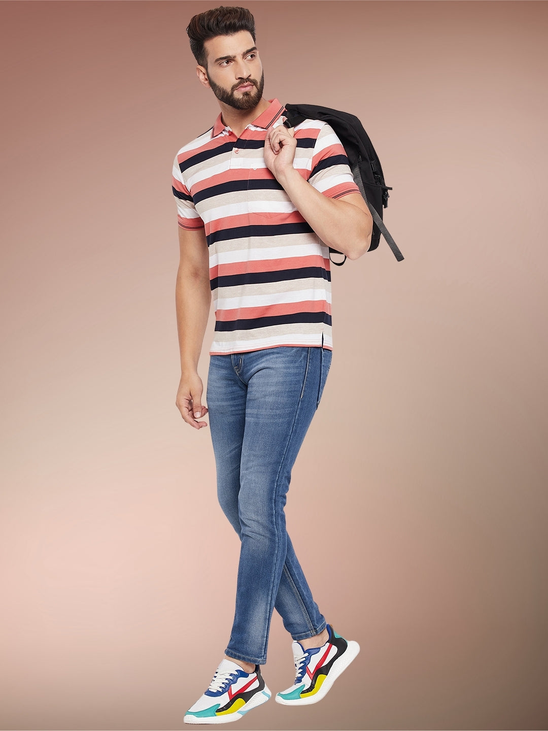 Men Striped Polo