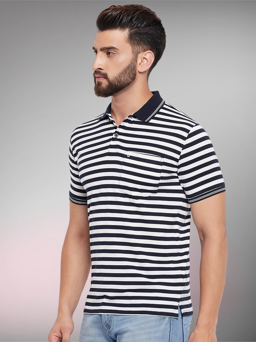 Men Striped Polo