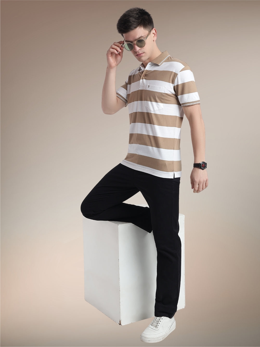 Men Striped Polo