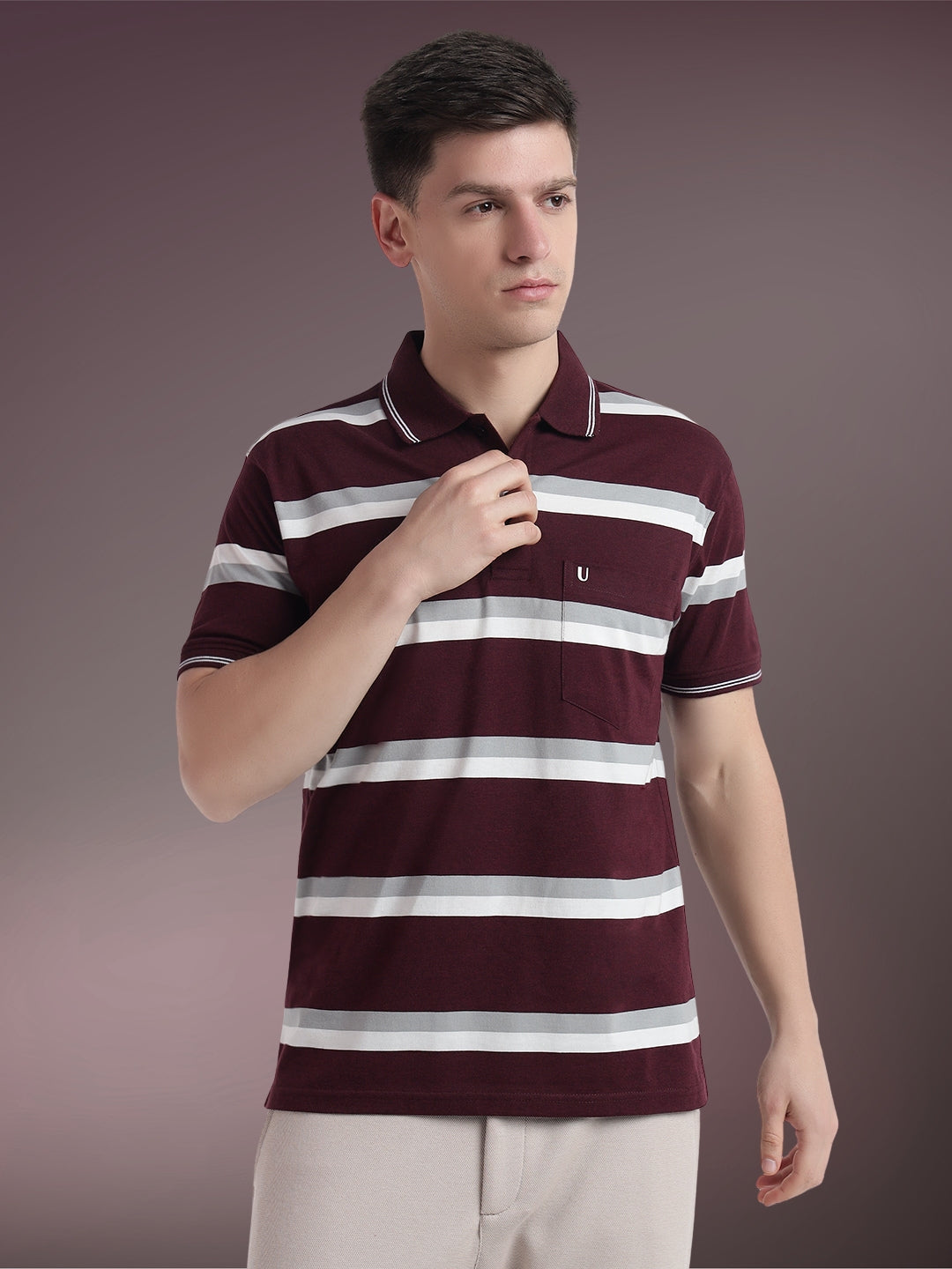 Men Striped Polo