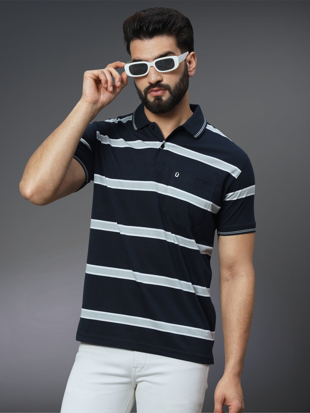Men Striped Polo