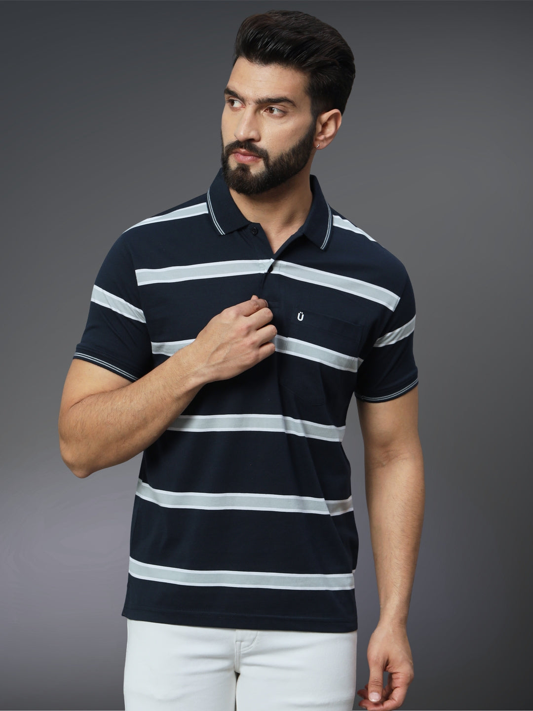 Men Striped Polo