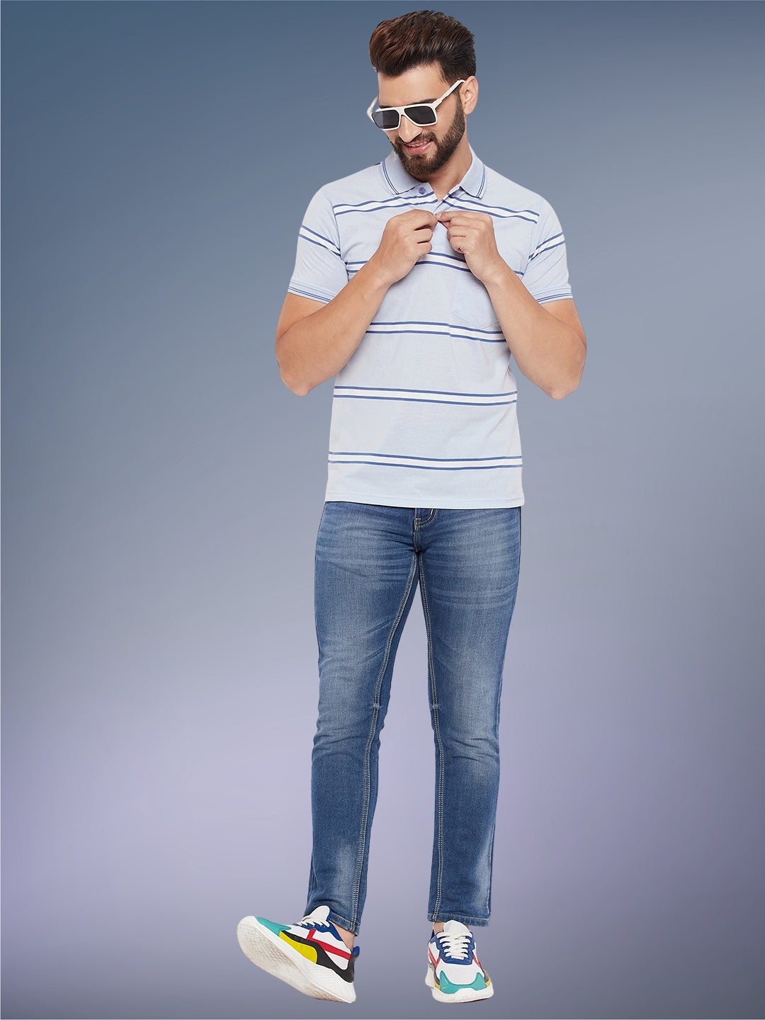 Men Striped Polo