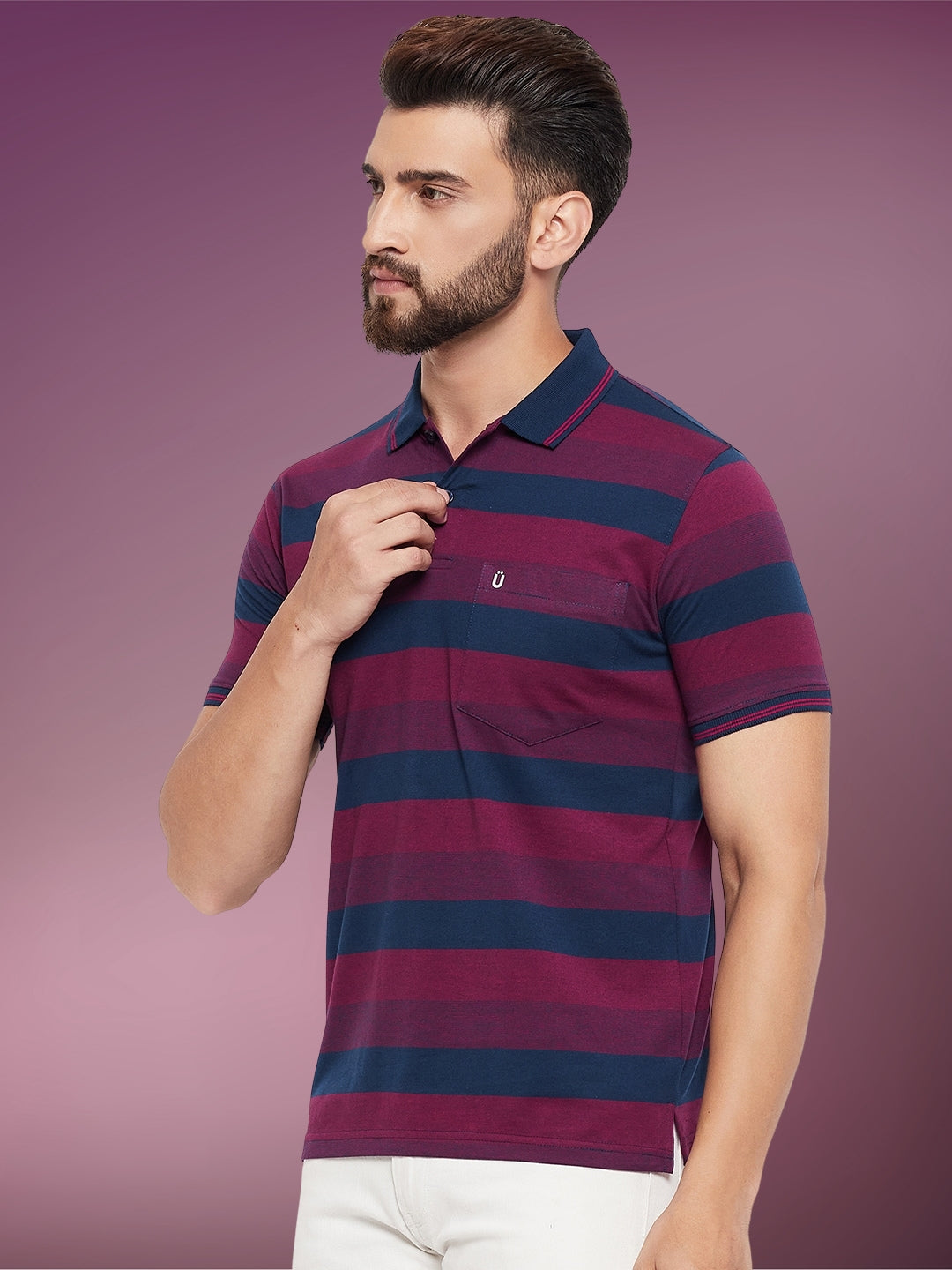 Men Striped Polo