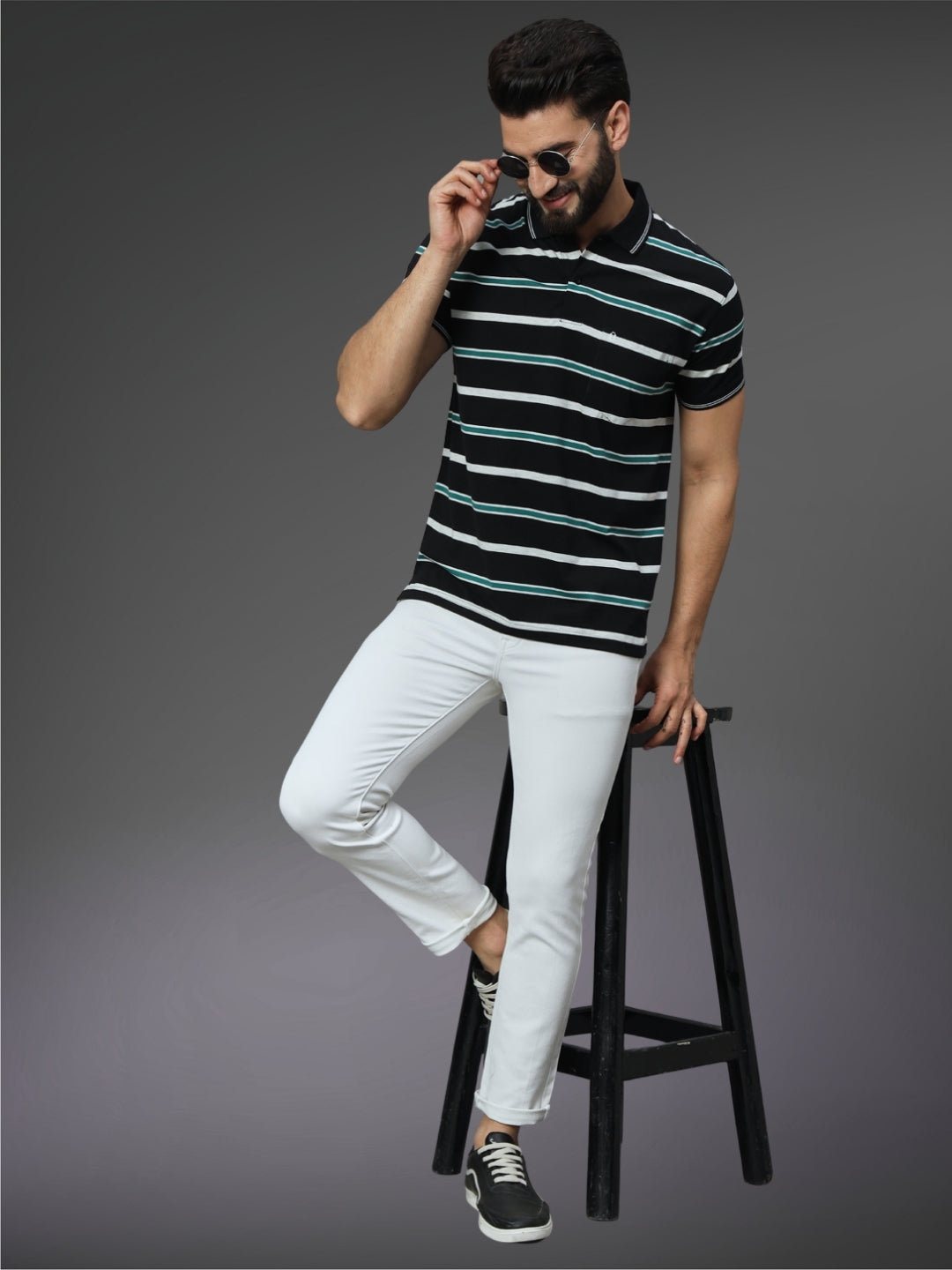 Men Striped Polo