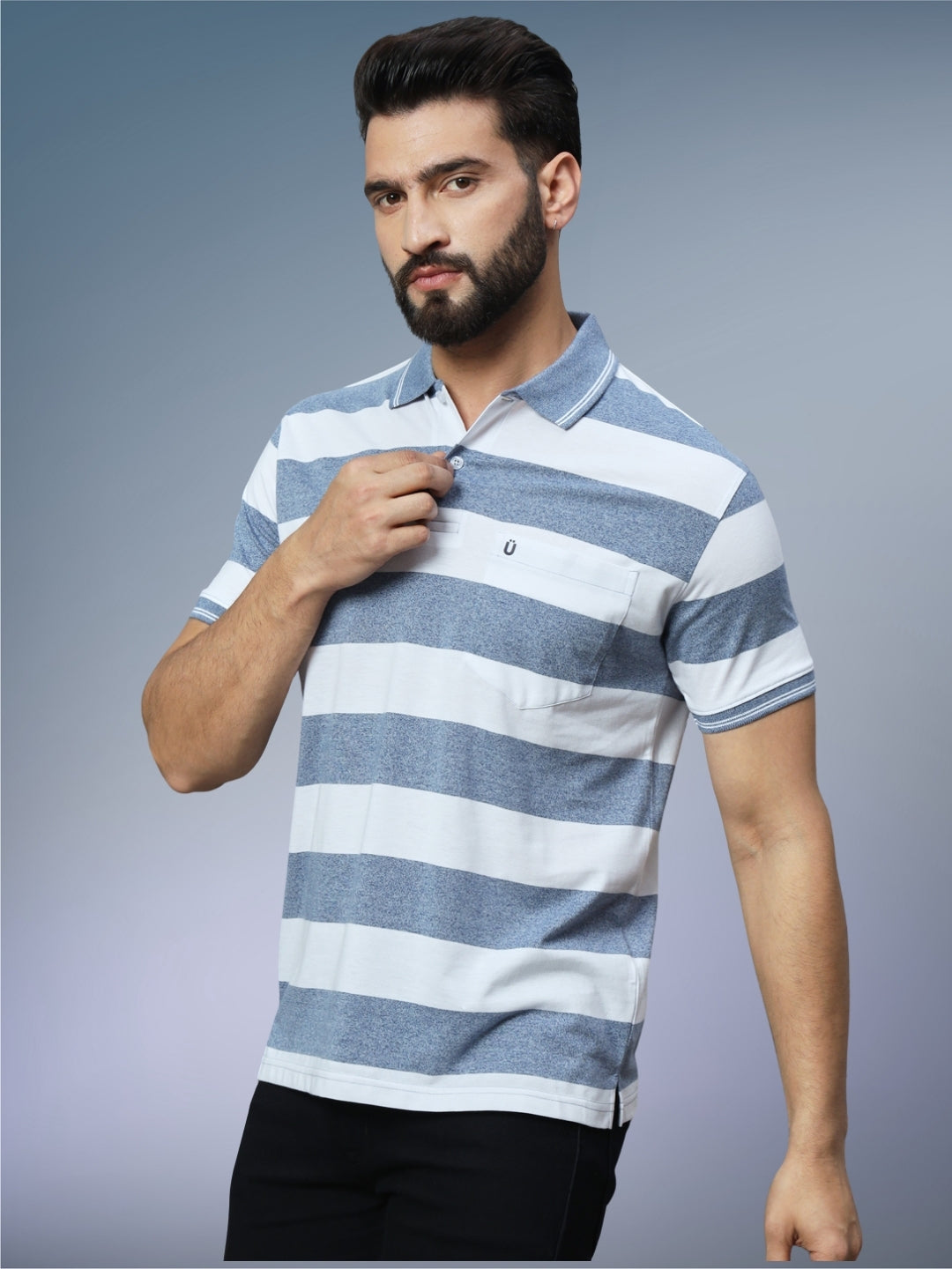 Men Striped Polo