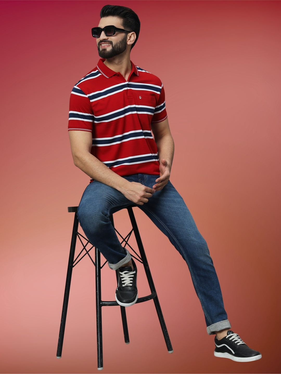 Men Striped Polo