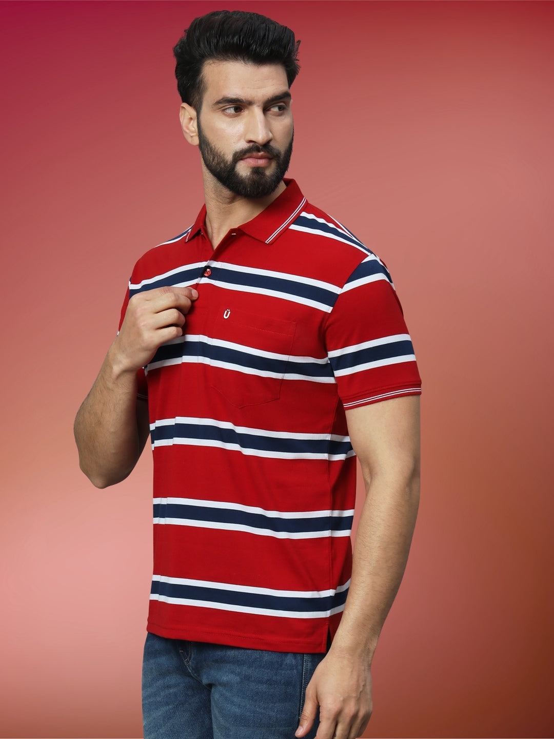 Men Striped Polo
