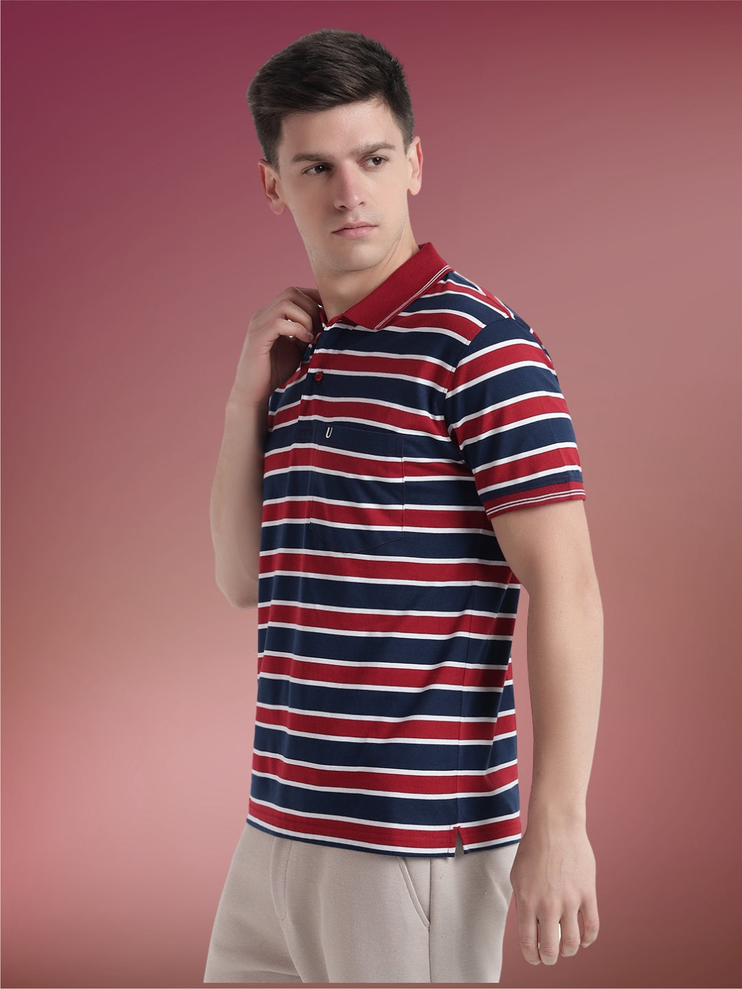 Men Striped Polo