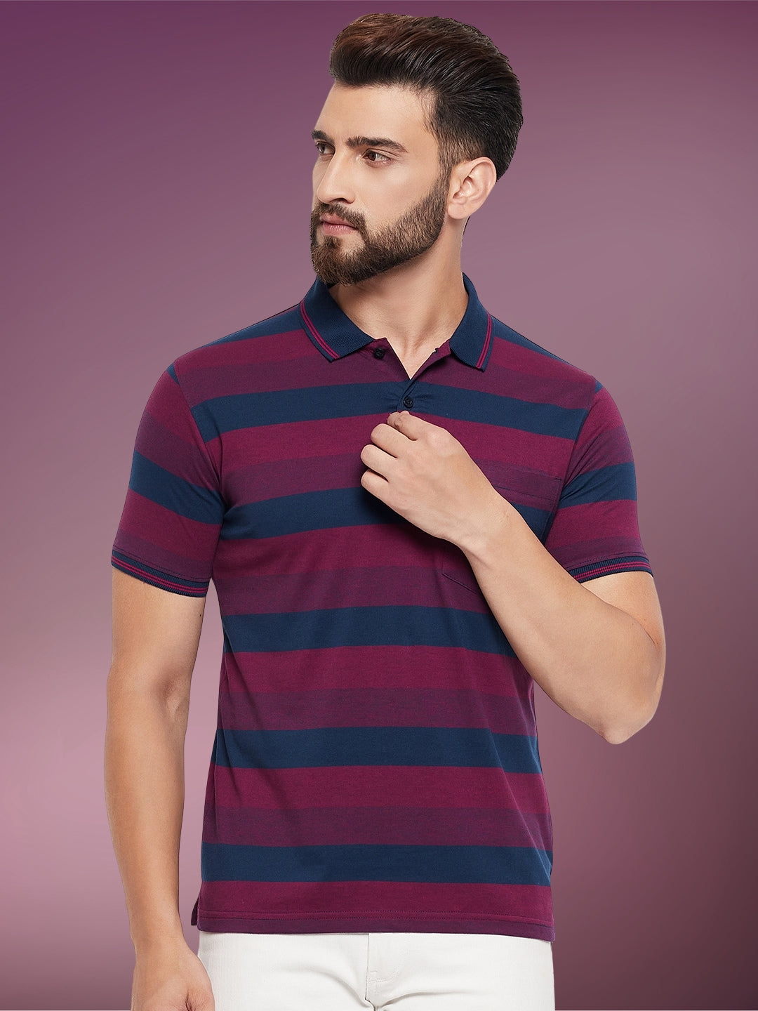 Men Striped Polo