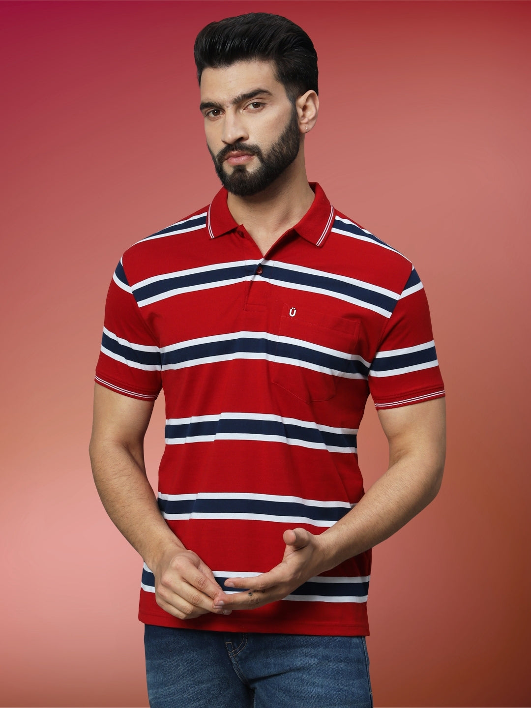 Men Striped Polo