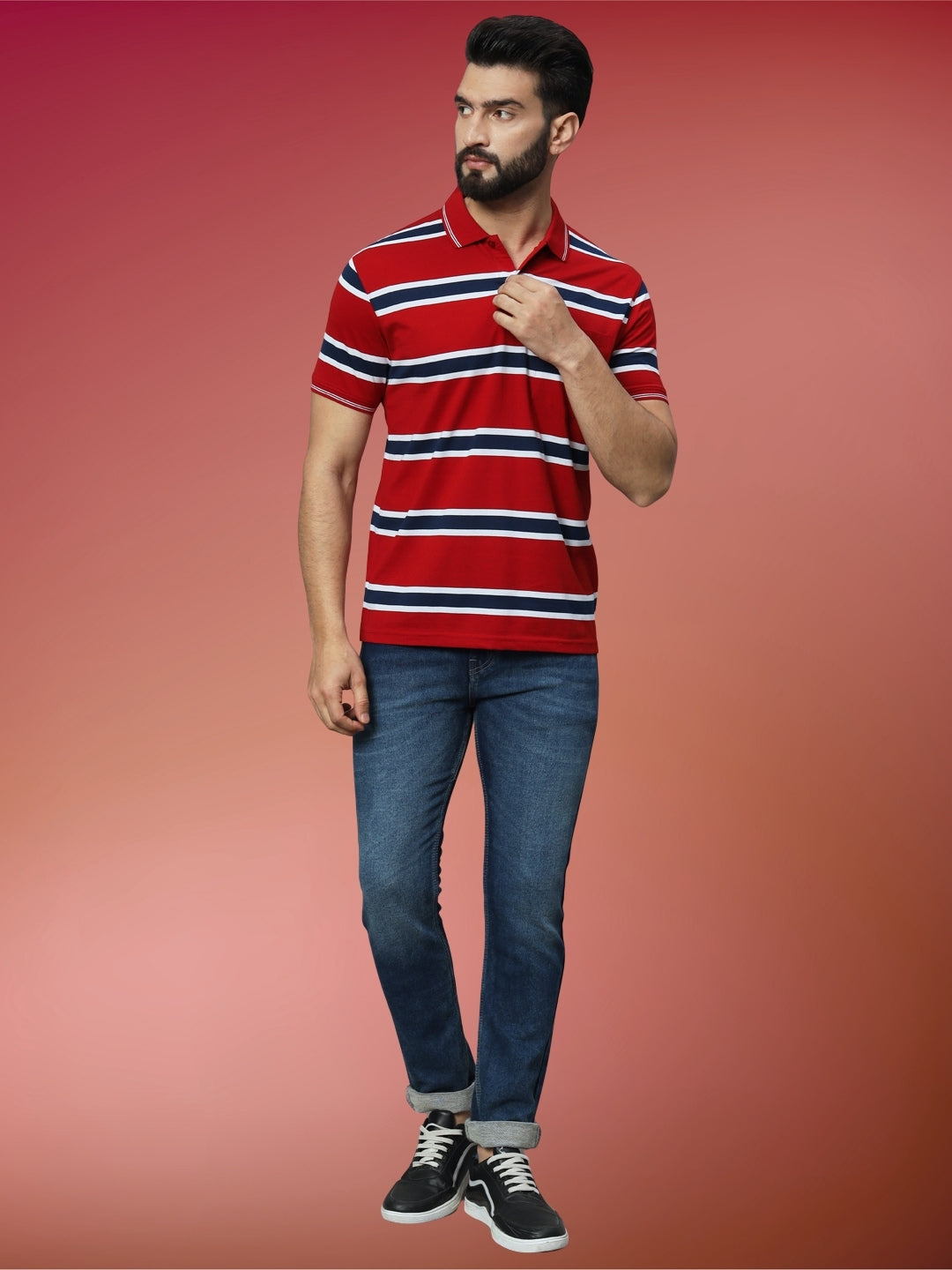 Men Striped Polo