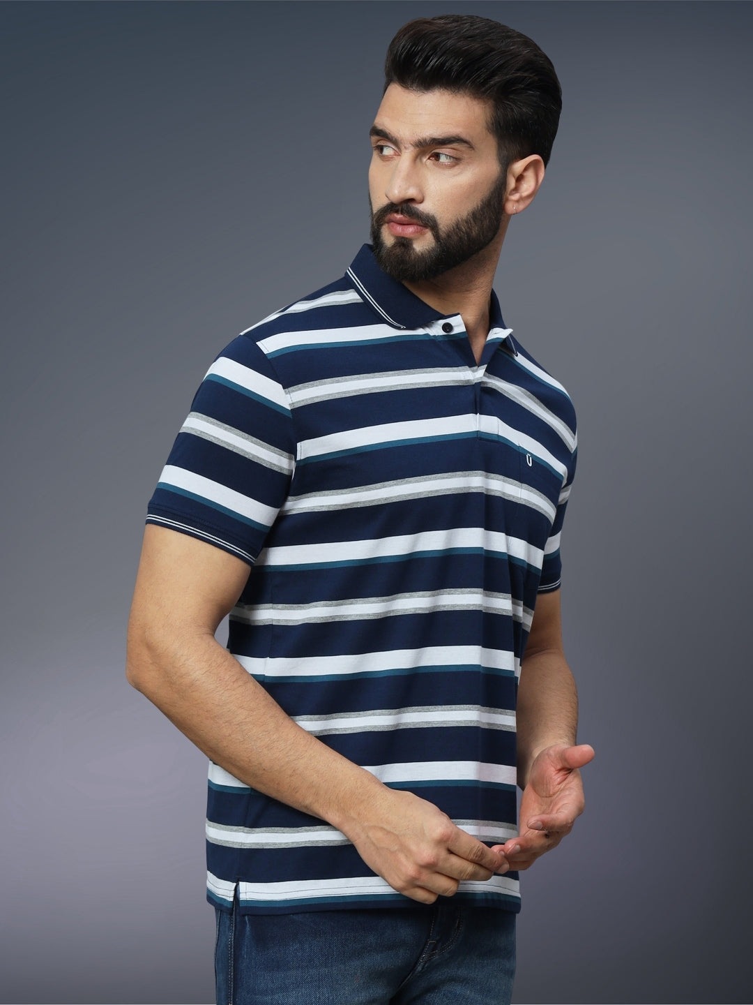 Men Striped Polo