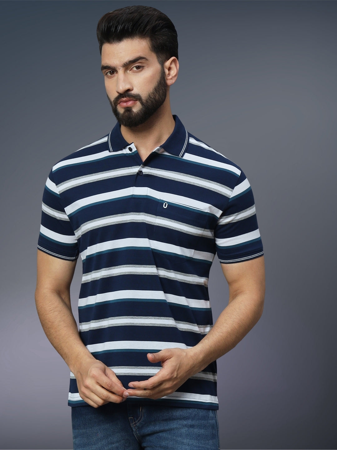 Men Striped Polo