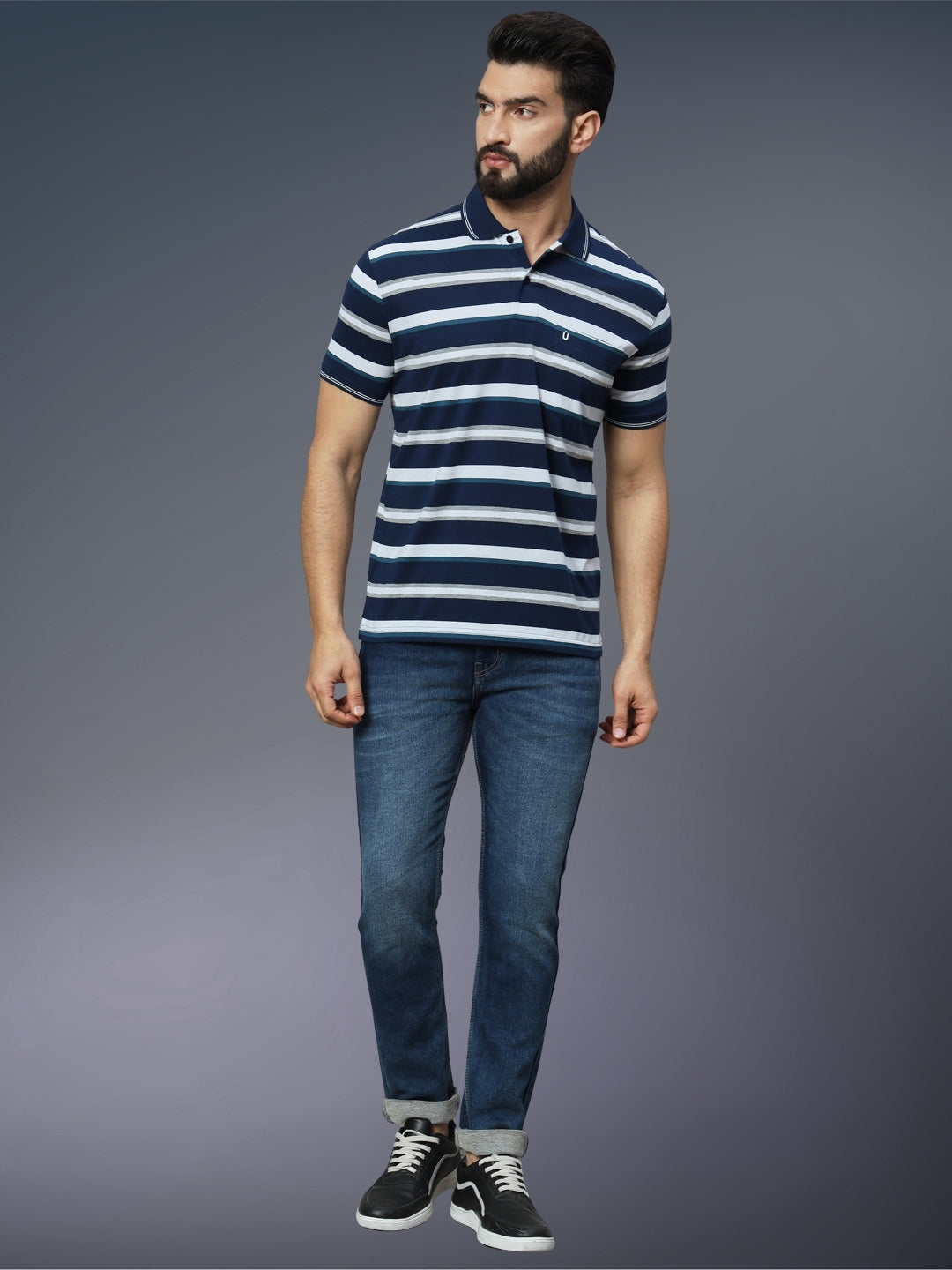 Men Striped Polo