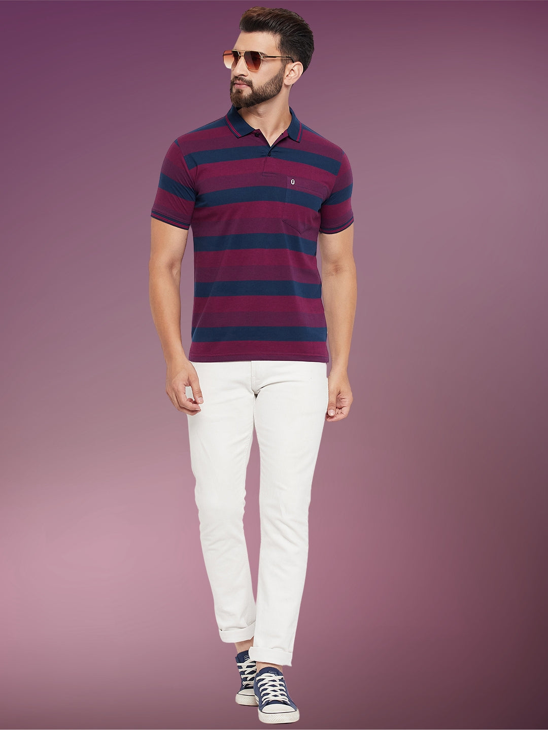 Men Striped Polo