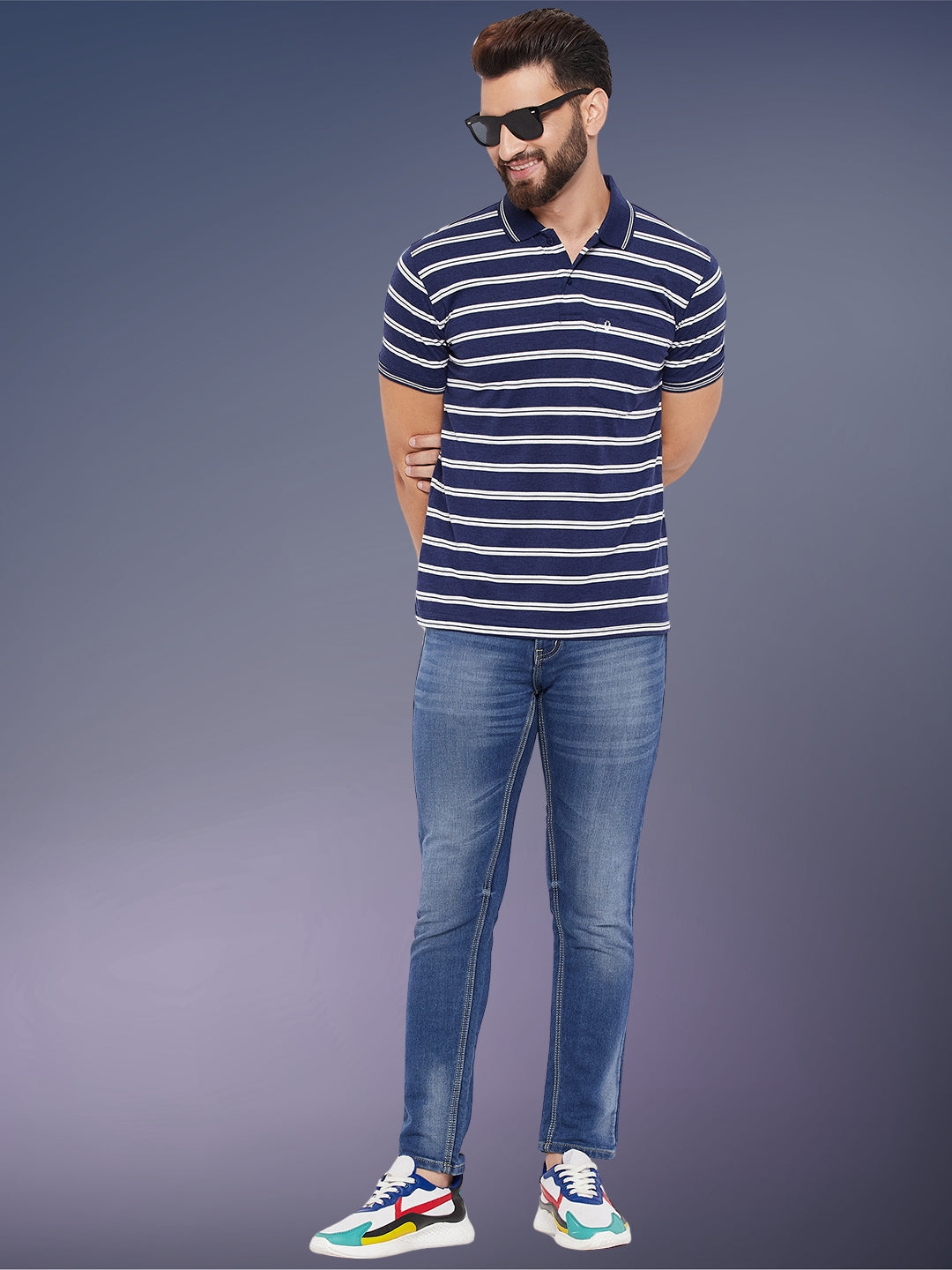 Men Striped Polo