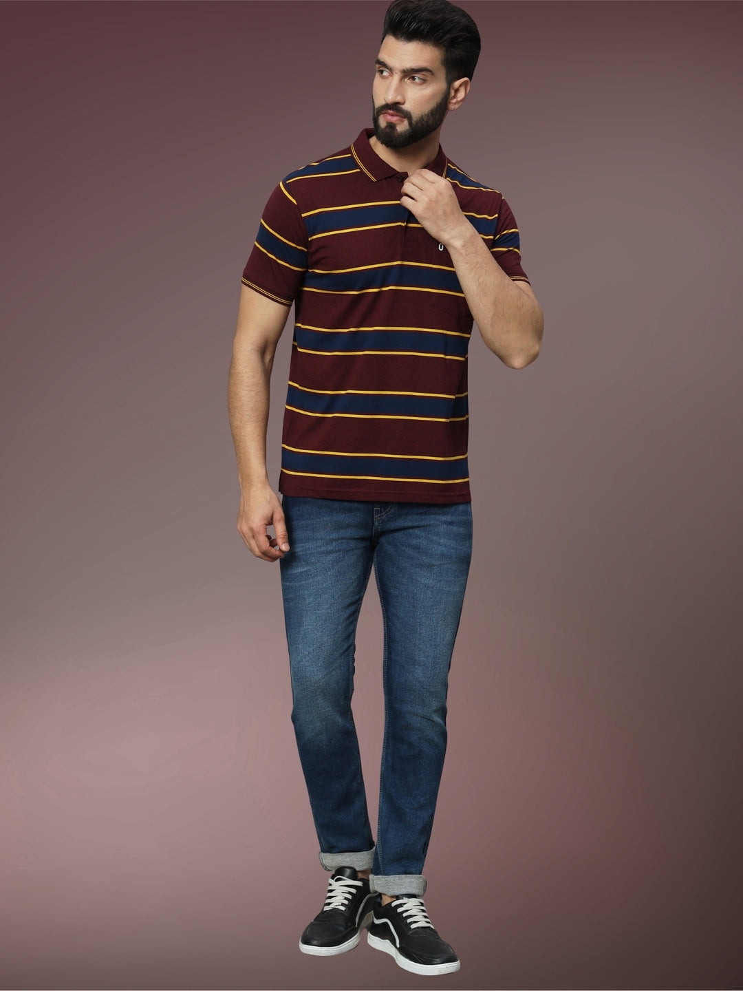 Men Striped Polo