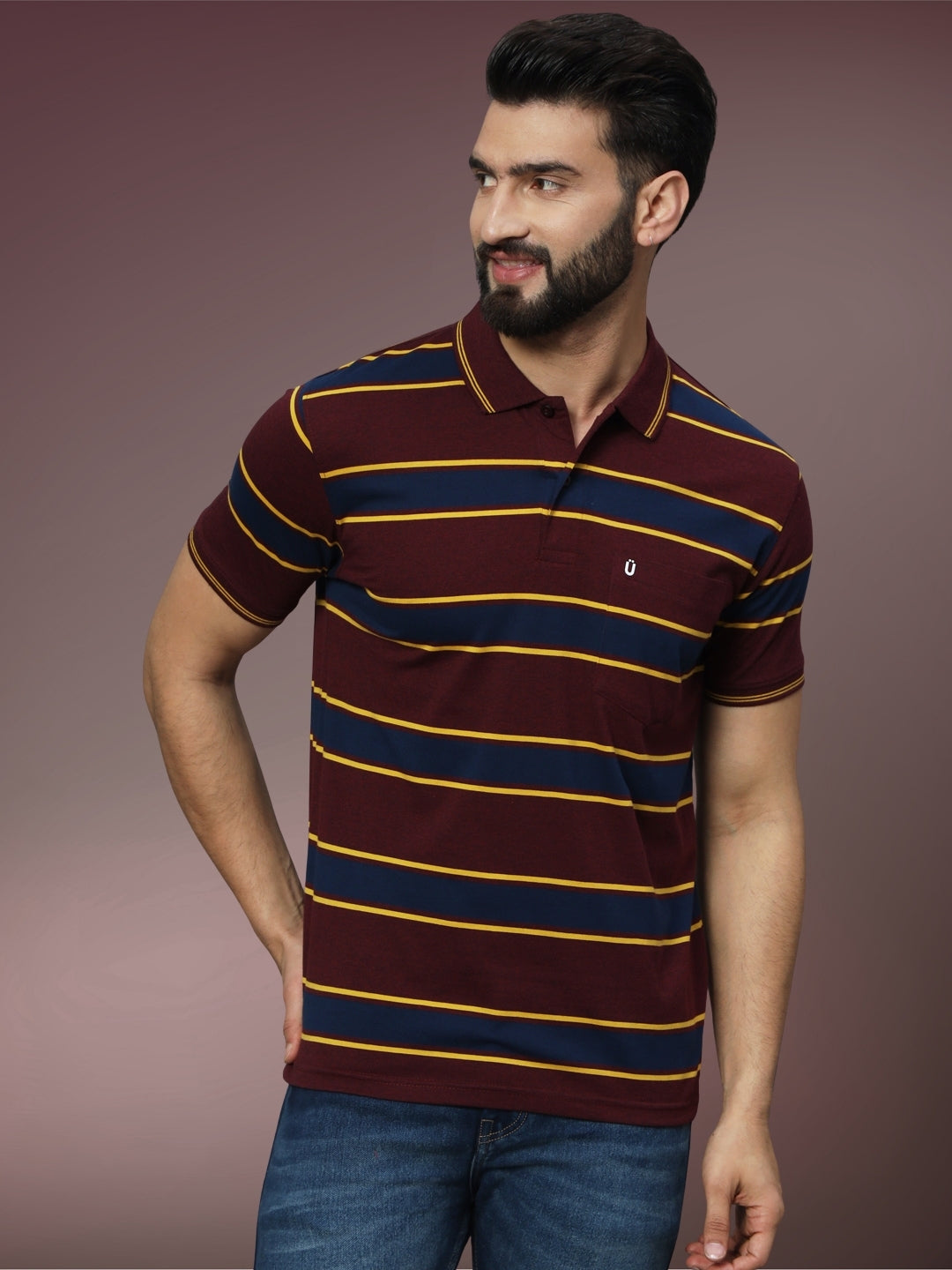 Men Striped Polo