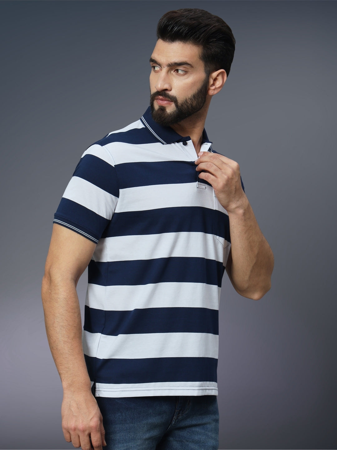 Men Striped Polo