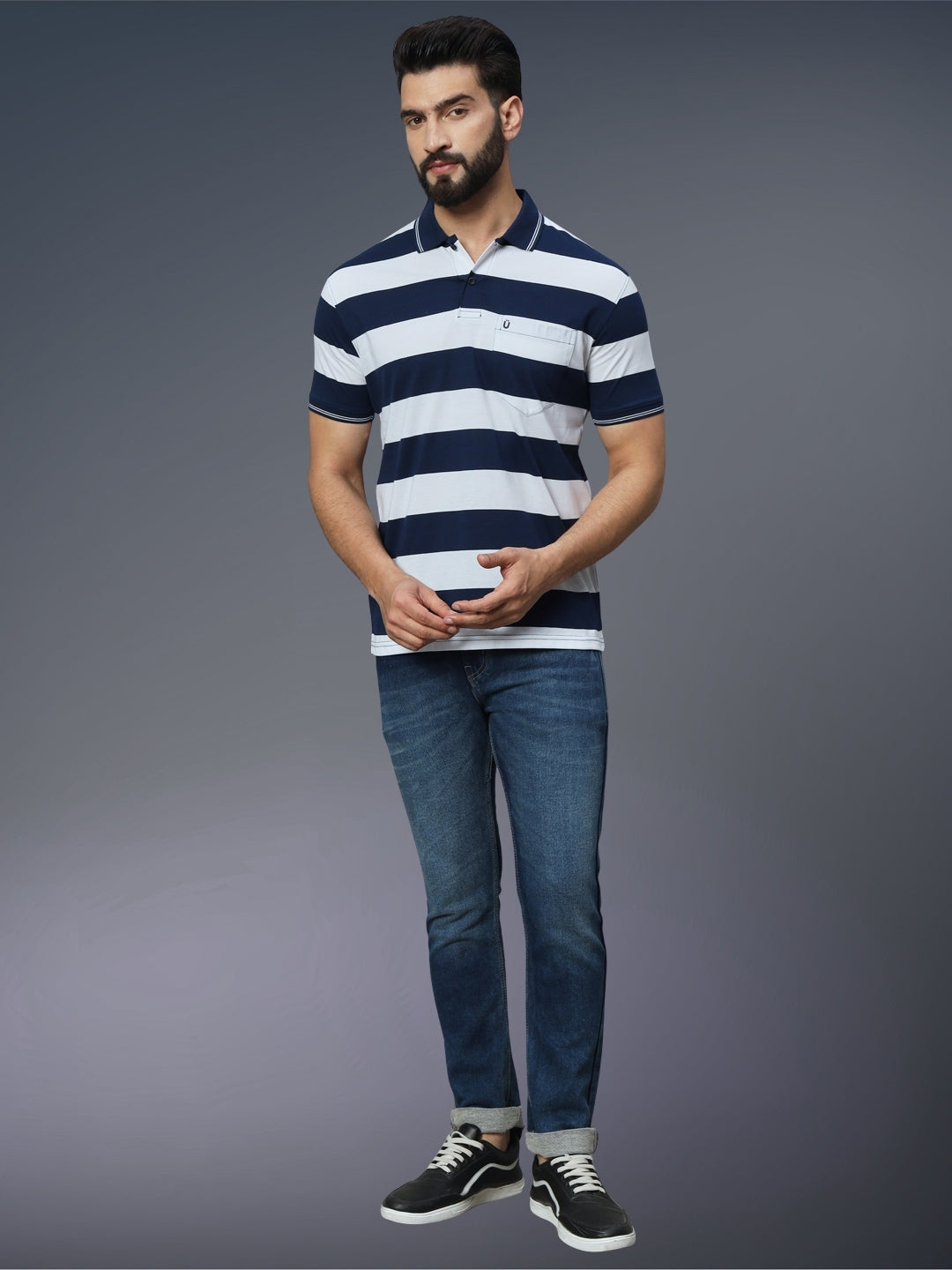Men Striped Polo