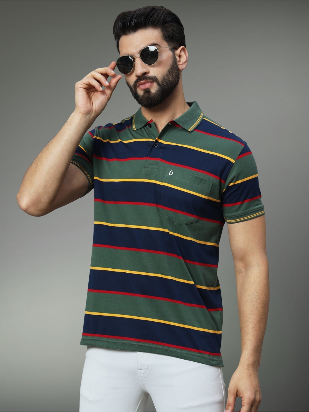 Men Striped Polo
