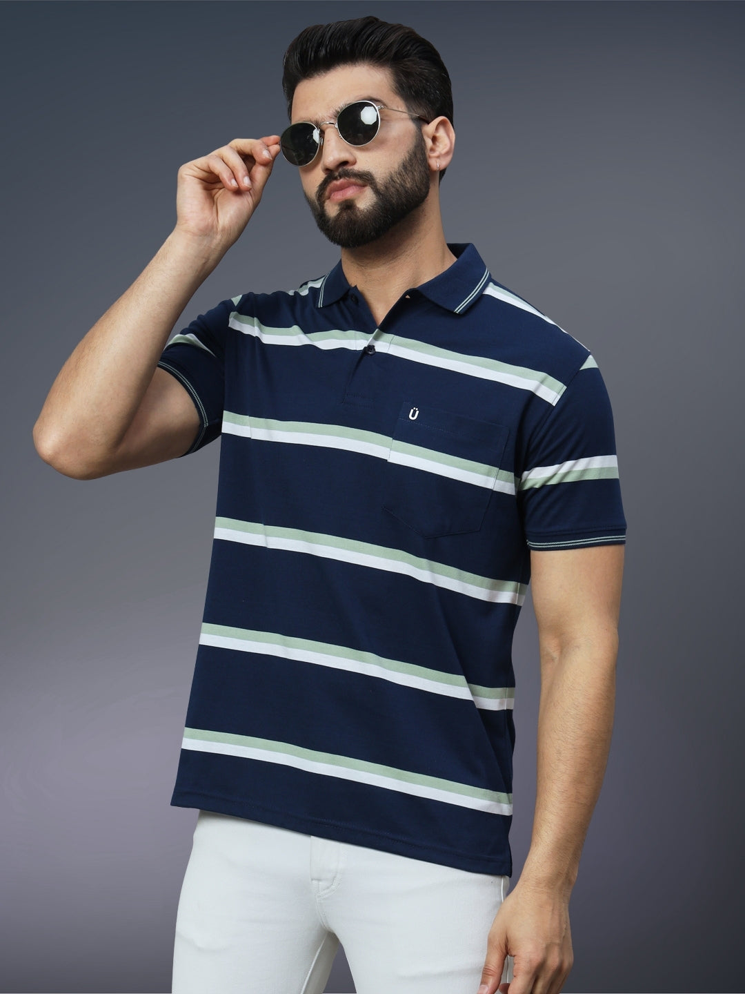 Men Striped Polo