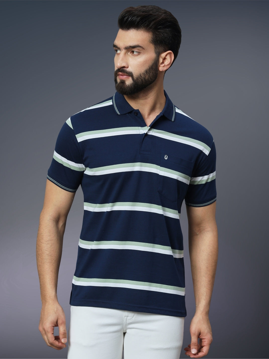 Men Striped Polo